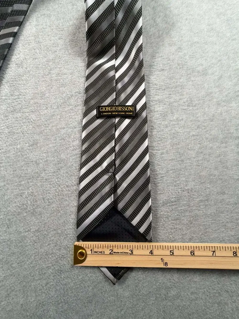 Giorgio Bissonni Men's Black and Gray Striped Polyester Necktie